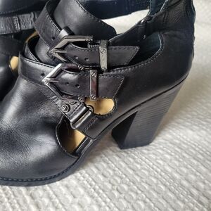 Gianni Bini Black Heeled Boots with Buckles And Back Zip